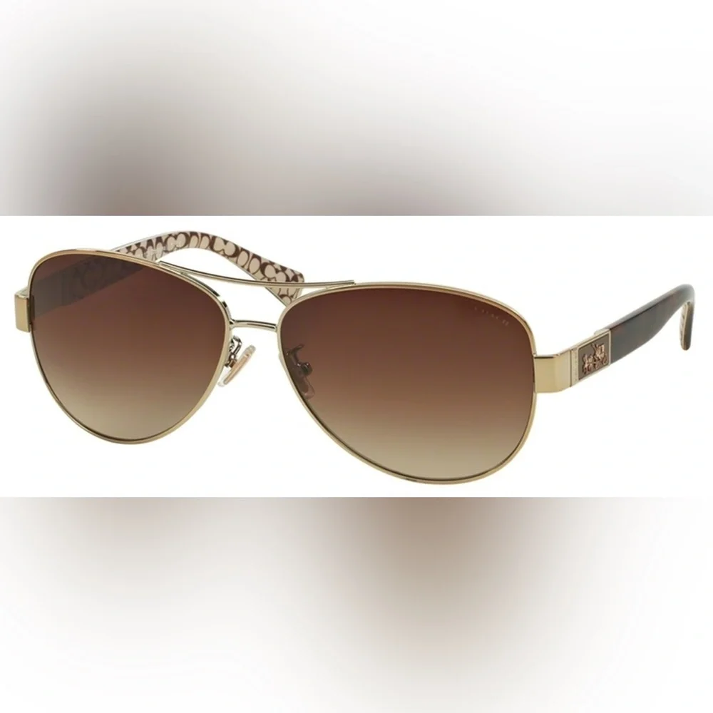 Women’s Coach Christina HC7047 Gold and Brown Aviator Sunglasses - Picture 2 of 6